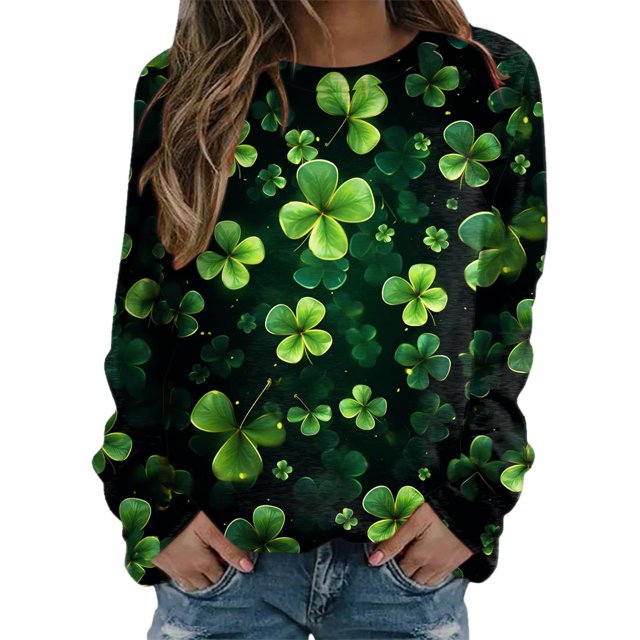 EHQJNJ Chandail en Molleton pour Jeunes Femmes T-Shirts St Pa Day Col Rond Chandail en Molleton Vert Manches Raglan Pull Tops Amples Hauts Habillés Chandails en Molleton pour Femmes Col Rond Chandails en Molleton en Molleton Mignon pour Femmes