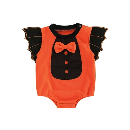 

Karuedoo Newborn Baby Boy Girl Halloween Clothes Sleeveless Vest Romper Bodysuit with Bat Wings Party Outfit 12-18 Months