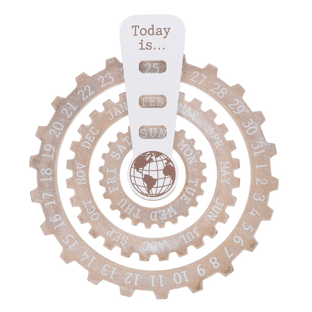GOOHOCHY Calendario perpetuo de pared: Calendario giratorio vintage de madera - Visualización manual de fecha circular perpetua para pared, ideal para el hogar, la oficina y la escuela.