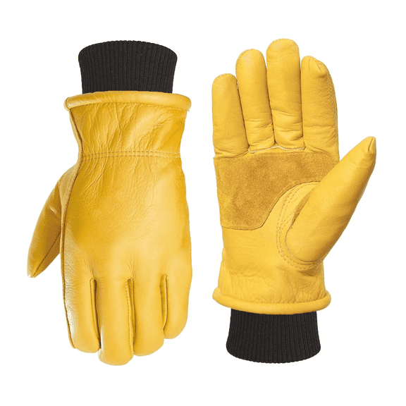 Winter Work Gloves for Men, Water-Resistant, Insulated, Puncture and Abrasion Resistant, Cowhide Leather with Warm Lining for Cold Weather, Large, Yellow, New