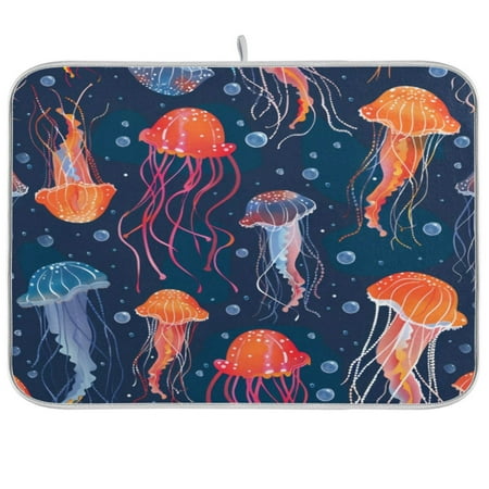 

Kitchen Drying Mat 18x24In Drying Dish Mat Dish Drying Mats Kitchen Countertop Multi-Function Drain Drying Mat Kitchen Table Orange Jellyfish