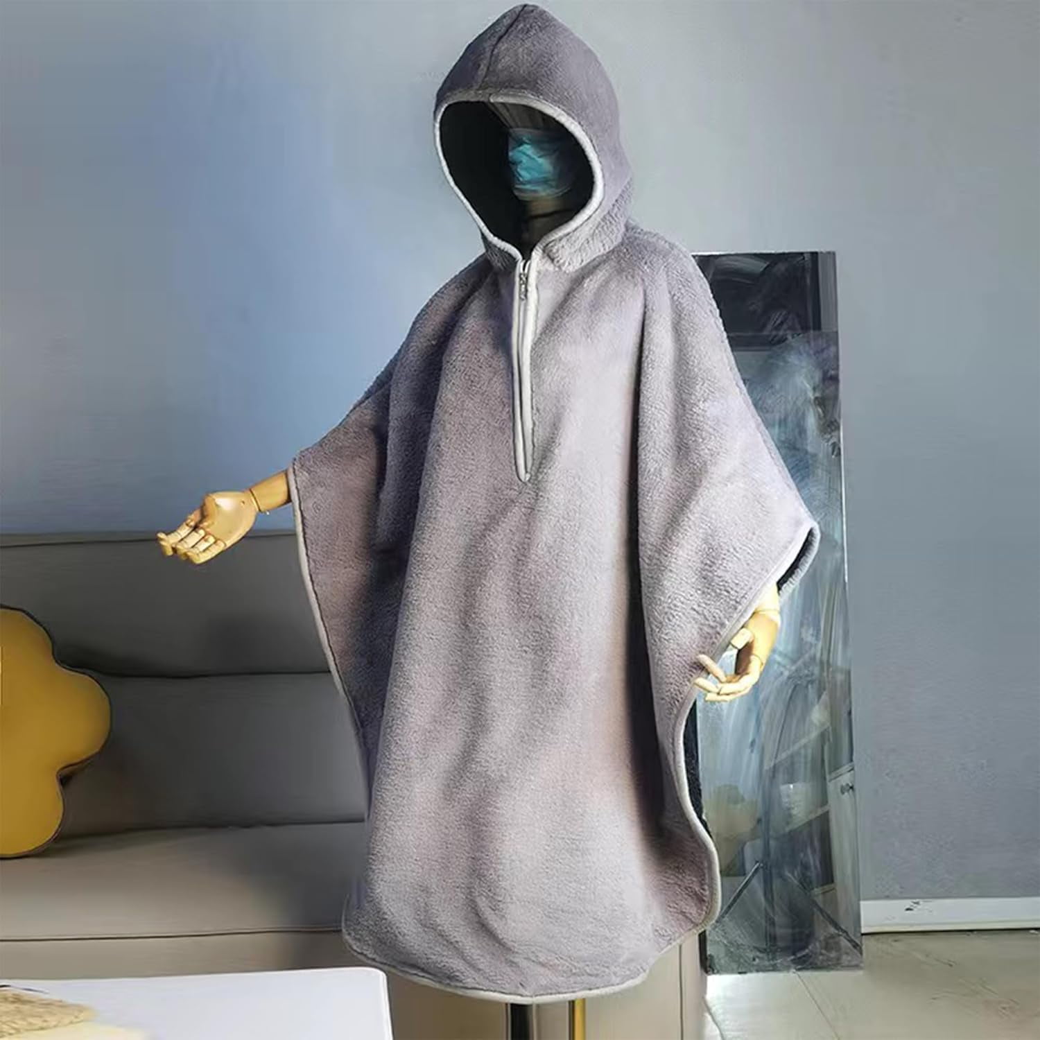 Wheelchair Blanket Warmer Cover: Windproof Wheelchair Hooded Poncho, Travel Thermal Blanket Cloak for Full Body Warmth (Grey)