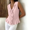 thumbnail image 4 of Lightweight Camisole Linen Women’s V-Neck Tank Tops Summer Sleeveless Tops with Front Button Drawstring Fashion Ruffle Hem Casual Blouses Pinks S, 4 of 7