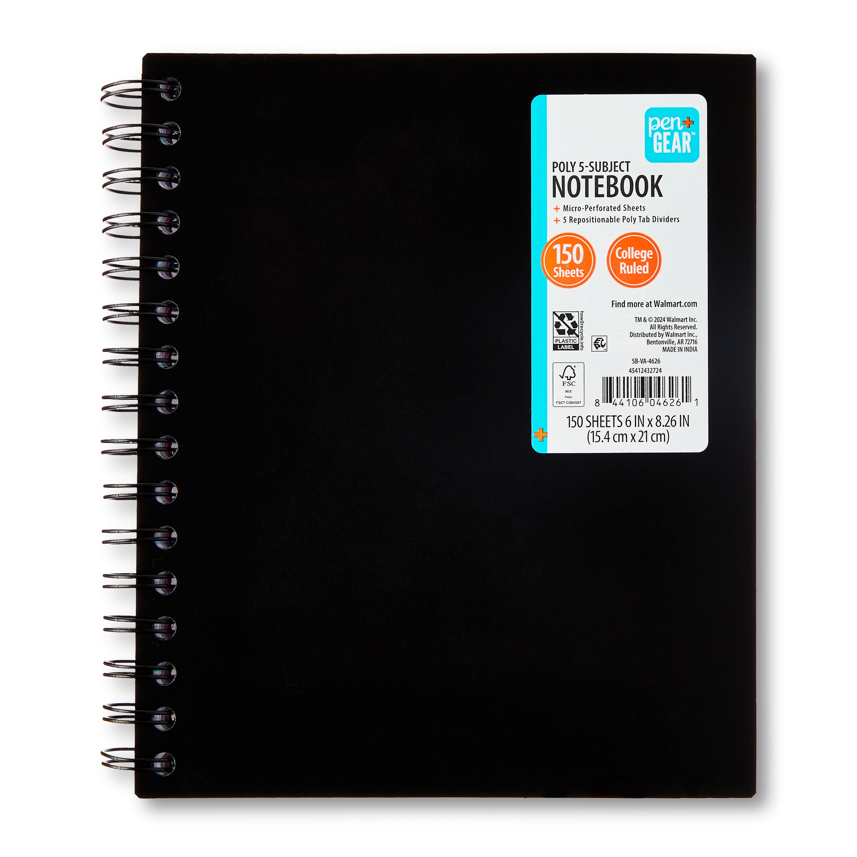 160 Count 5 Subject Black Exceed Notebook, 11
