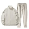 thumbnail image 2 of Txeol Men's Jogging Tracksuits Loose Stand Collar Zip Up Jacket Matching Sweatpants Athletic Casual Sweatsuit with Pockets Beige,XXXXL, 2 of 9