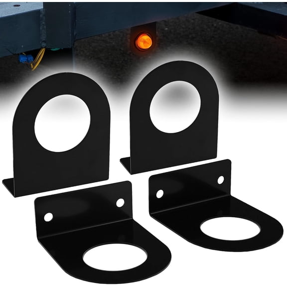 2" Round Marker Light Mounting Bracket L Shaped 3mm Black Powder Coated Steel 4x