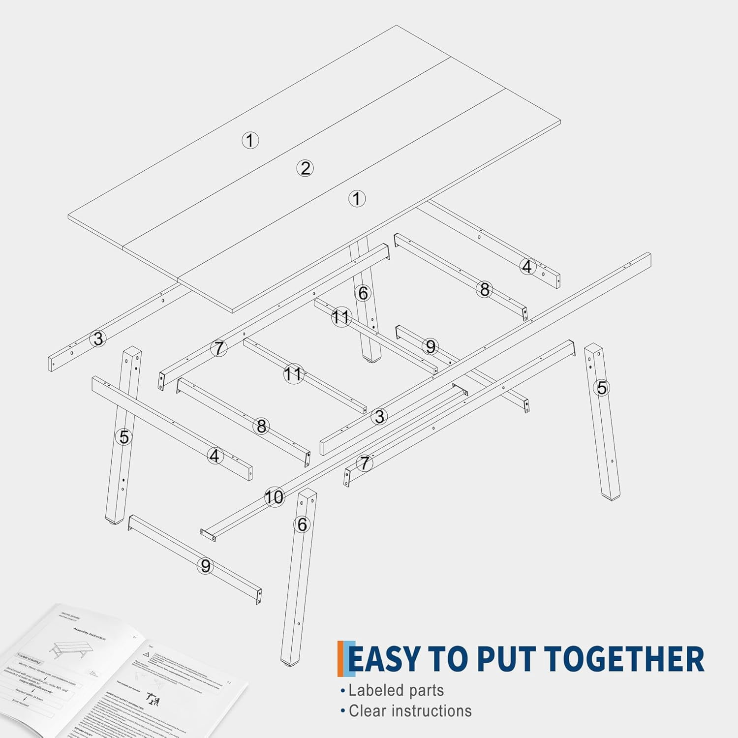 70.87 Inch Long Large Rectangle Dining Table for 6-8 People, Modern Kitchen Dining Room Table with Rustic Wooden Tabletop & Strong Metal frame(Only Gray Table)