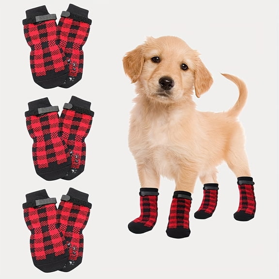 4-Pack Waterproof Pet Paw Covers Non-Slip Dog Socks,Adjustable Soft Outdoor Booties for Small Medium Breeds,Anti-Dirt Wear-Resistant for Hardwood Floor Indoor 2.6×1 Inch