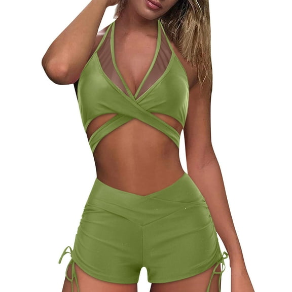 Sngxgn Women Swimsuit Bikini Women Skinny Swimsuit Bikini Split Swimwear(Green,XXL)