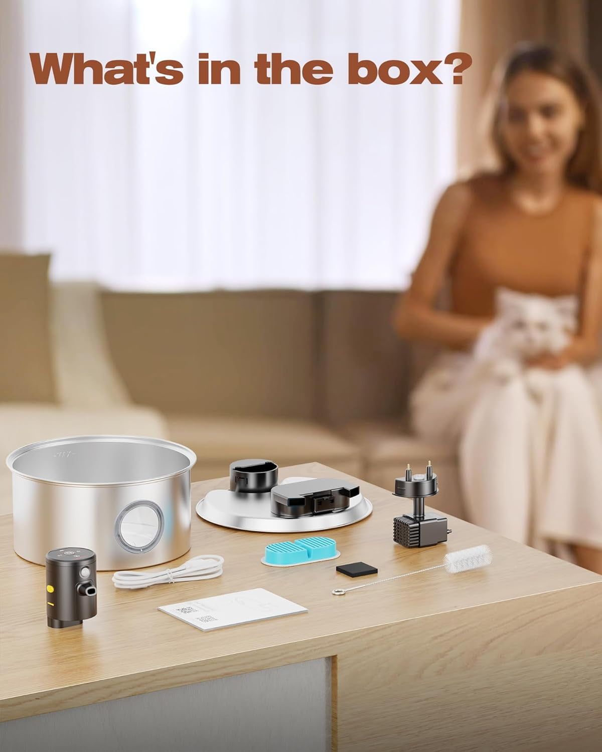 Cat Water Fountain Wireless Cordless: Cat Fountain Battery Operated - Stainless Steel Pet Water Fountain Rechargeable - 108oz/3.2L Automatic Cats Fountains for Drinking with Motion Sensor