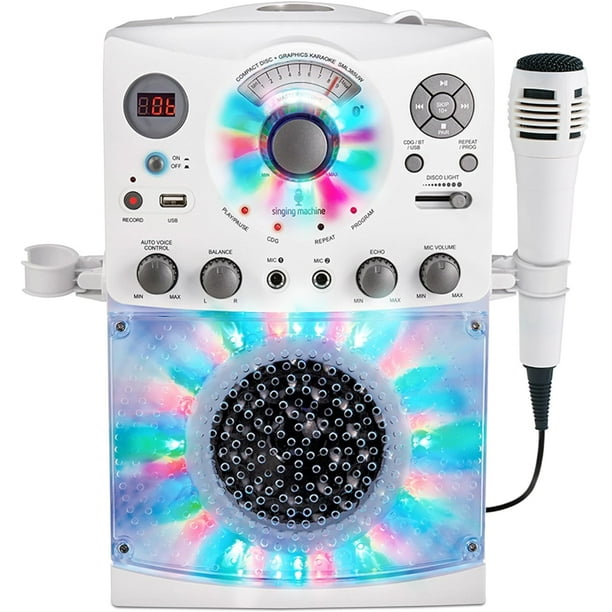 Sistema de Karaoke Singing Machine SML385BTBK con Bluetooth, Luces LED, Reproductor CDG, Micrófono y Efectos de Sonido