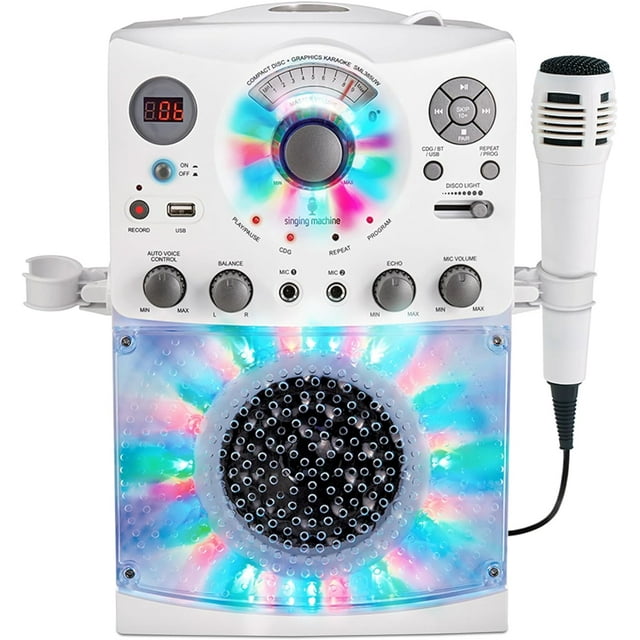 Sistema de Karaoke Singing Machine SML385BTBK con Bluetooth, Luces LED, Reproductor CDG, Micrófono y Efectos de Sonido