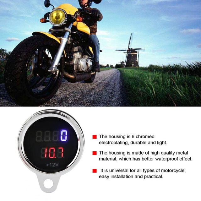 Medidor de tacómetro ANGGREK 2 en 1 voltímetro de metal digital LED para motocicleta plateado