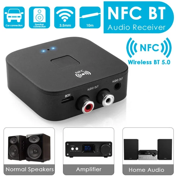 Bluetooth 5.0 Receiver, 3.5mm, NFC, BT Receiver, AUX, Hi-Fi Wireless Audio Adapter