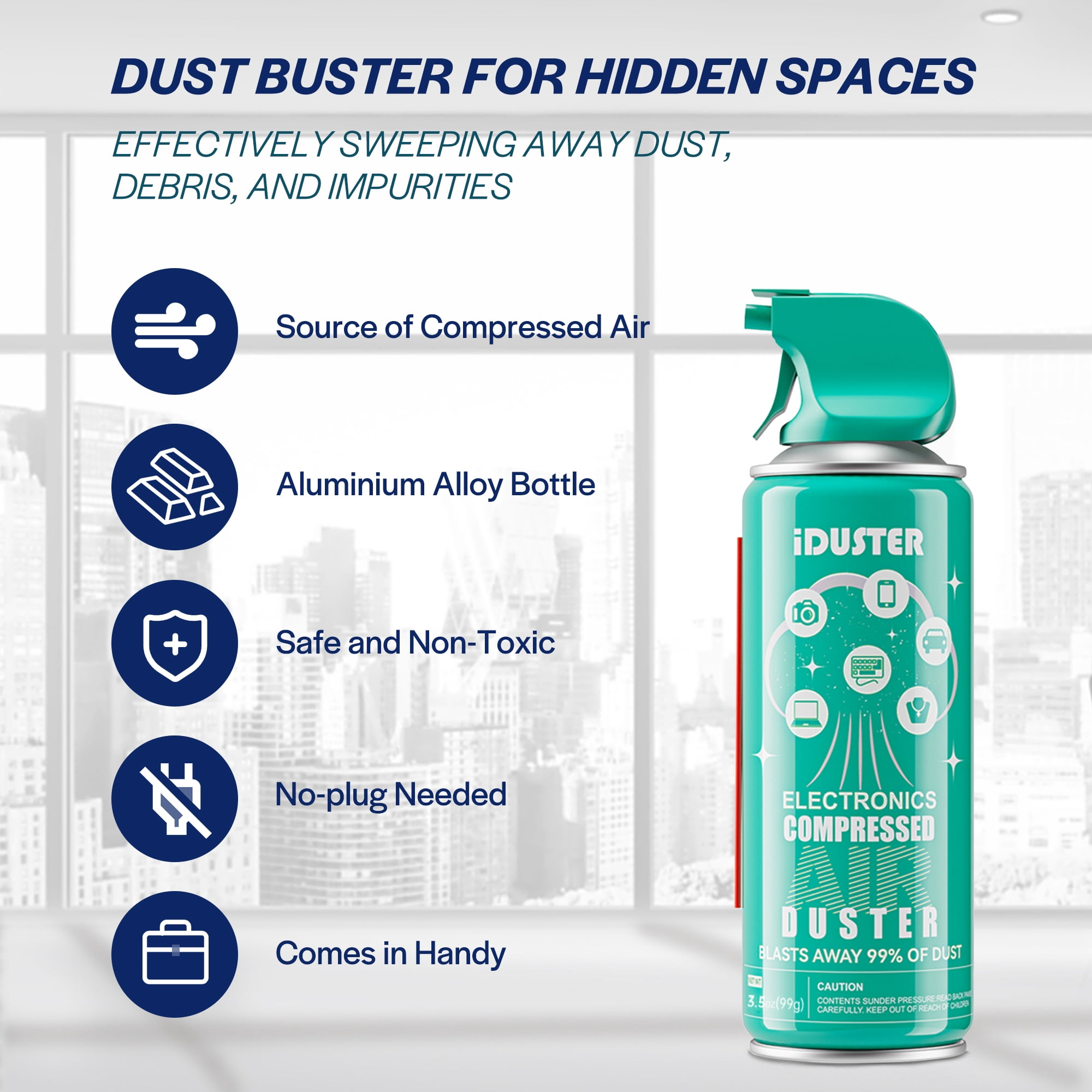 iDuster Compressed Air Spray, Canned Air for Keyboard Cleaning, Air Duster Effective for Removing Dust, Hair, Crumbs, and Debris from Laptops, Jewelry,  3.5oz-8can