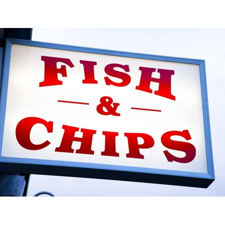 Fish and Chips Sign in Conwy, Clwyd, Wales, United Kingdom, Europe Print Wall Art By Donald