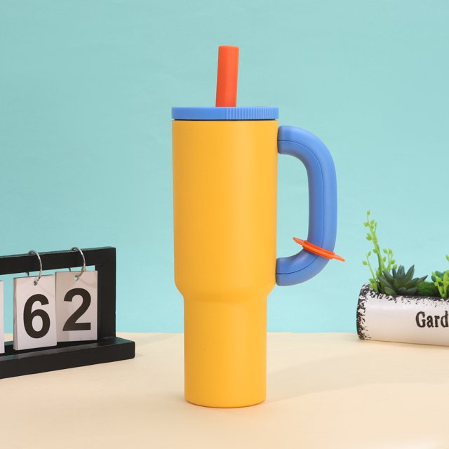 Taza de viaje para coche de 40oz, taza aislada con pajita de acero inoxidable, taza de café montada en coche, aislamiento al vacío de doble pared, mantiene el frío 24H