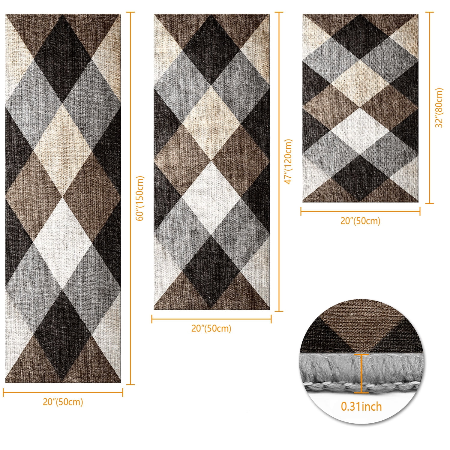 3 Piece Kitchen Rug Set, Non-Slip And Washable, Abstract Pattern Kitchen Hallway Rug, Soft And Comfortable, Suitable For Sinks, Floors, Entrances, Hallways and Bathrooms