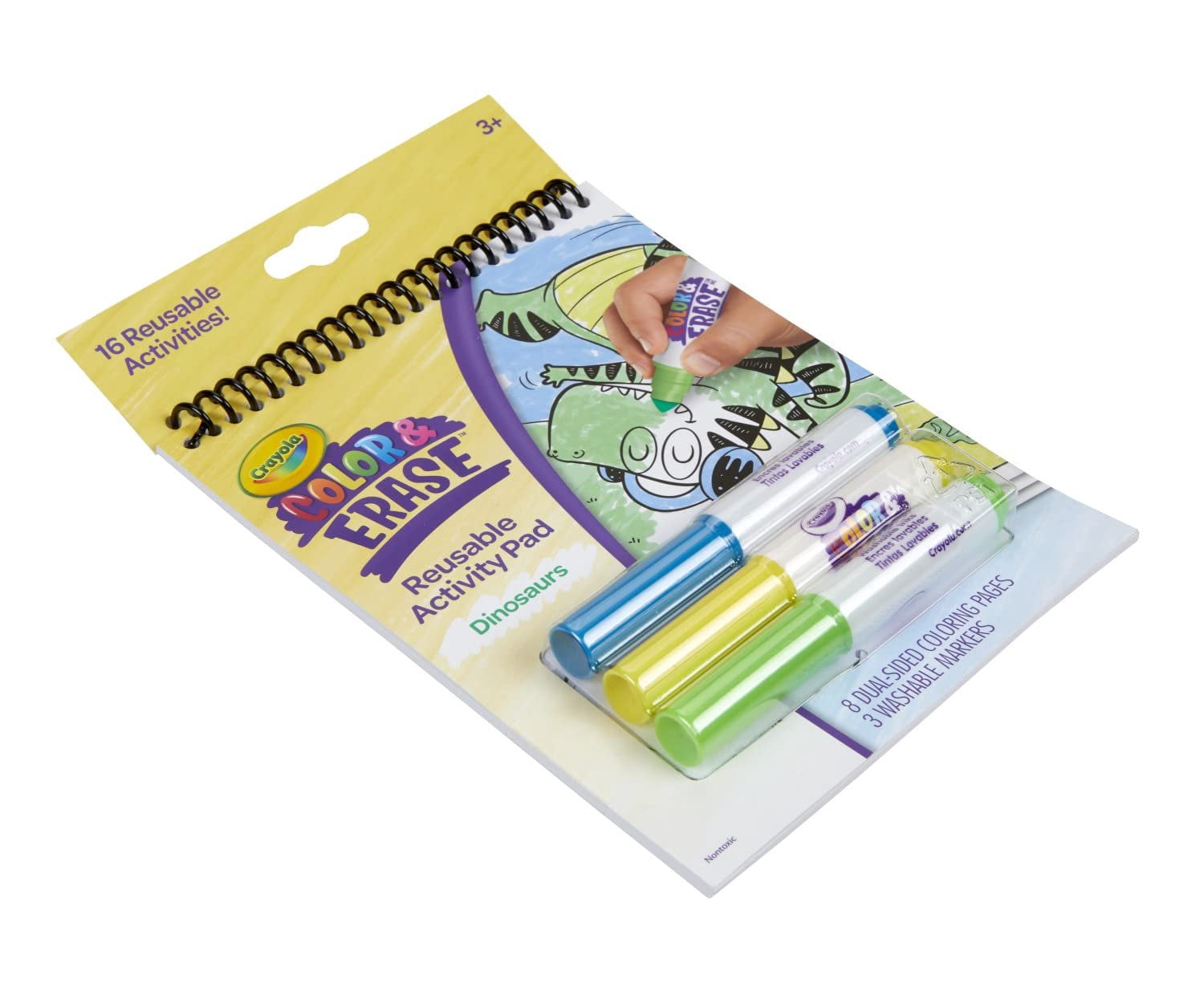 (3 pack) Crayola Color and Erase Reusable Activity Pad, Dinosaurs, Toddler Craft, Dino Gifts, Ages 3, 4, 5, 6
