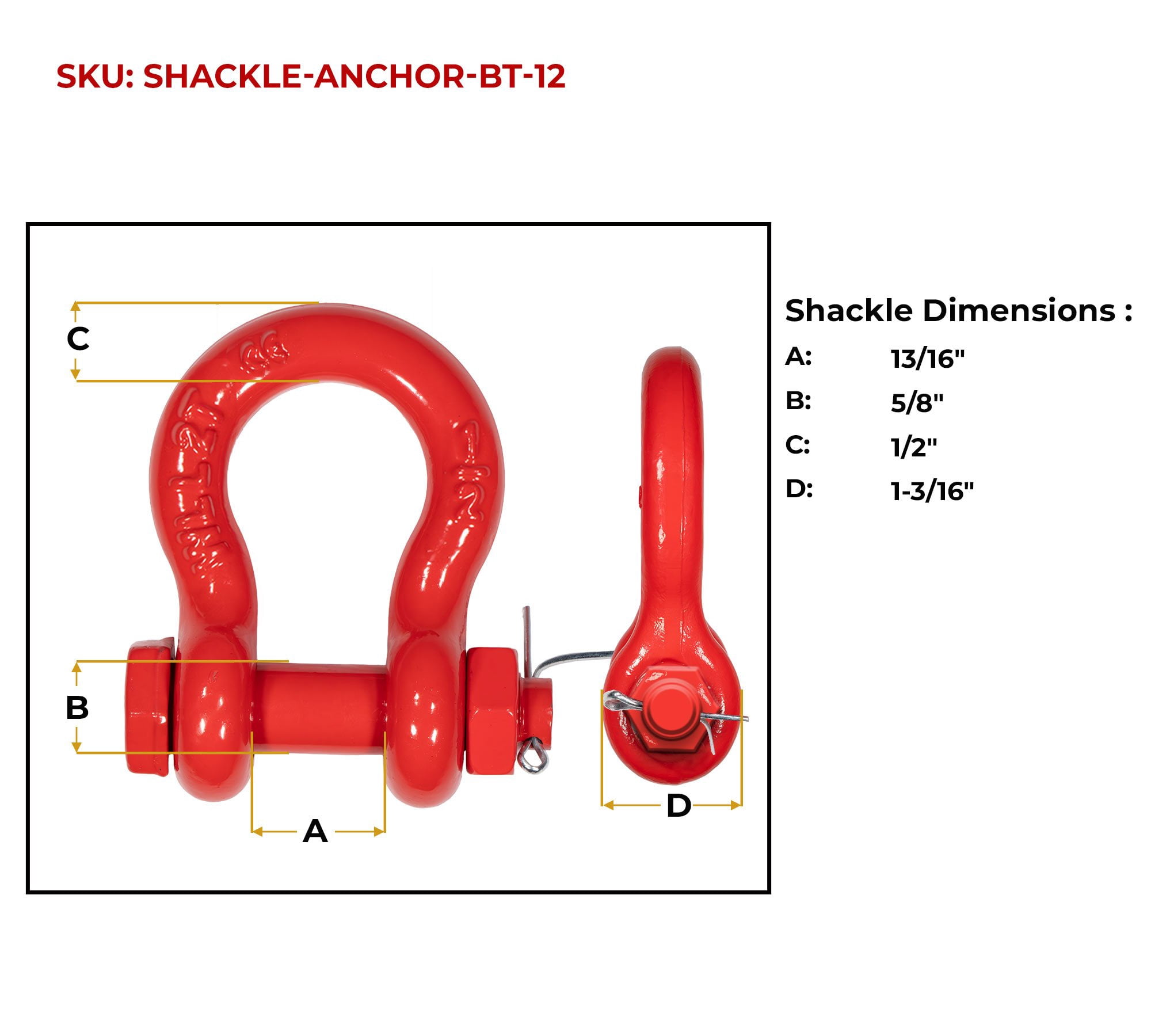 10 Pcs 1/2" Anchor Shackle Forged Carbon Steel w/ Safety Screw Pin Load Limit 4,000 lbs Double Rust Protection Heavy Duty D Ring Bolt Type Shackle for Towing, Rigging, Vehicle Recovery