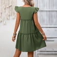 thumbnail image 5 of vigerkar Women's Summer Dresses Sleeveless Ruffle Sleeve Round Neck Solid Loose Short Flowy Pleated Mini Dress (AG, XL), 5 of 5