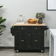 thumbnail image 3 of HOMCOM Kitchen Island on Wheels, Rolling Cart with Rubberwood Top, Spice Rack, Black, 3 of 9