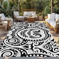 thumbnail image 2 of Polynesia Texture Outdoor Rug for Patio/Deck/Porch, Non-Slip Large Area Rug 6 x 9 Ft, Retro Floral Tribe Abstract Art Black Indoor Outdoor Rugs Washable Area Rugs, Camping Rug Carpet Runner, 2 of 8