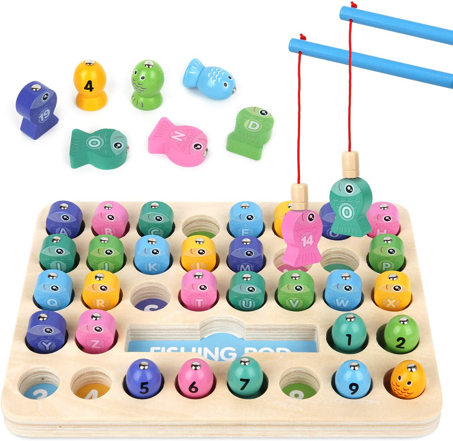 Growlier 36 PACK Wooden Magnetic Fishing Game for kid 2-4 Years