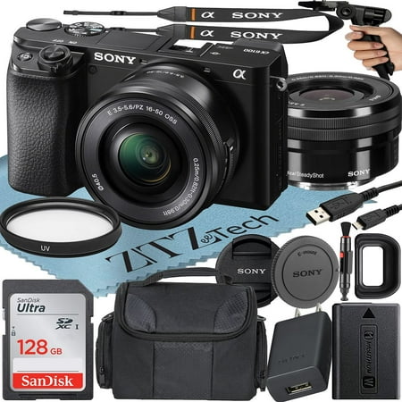 Sony a6100 Mirrorless Camera with 16-50mm Lens + Case + 128GB Memory Card + Tripod + ZeeTech Cloth