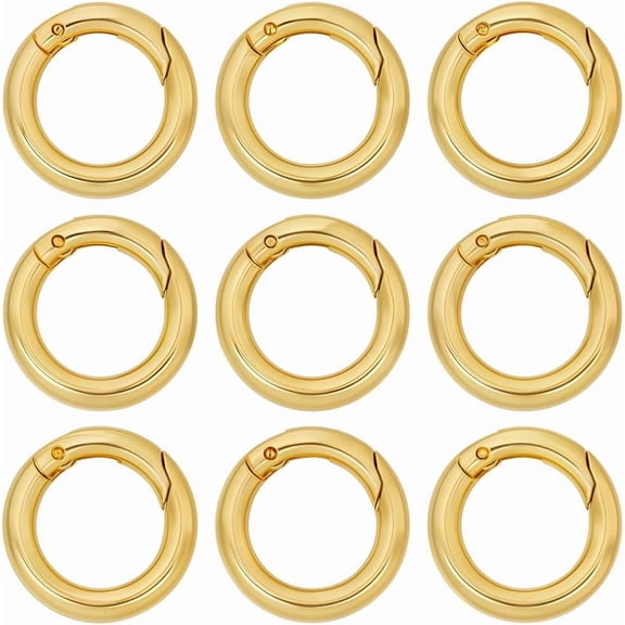 1 Box 12Pcs Real 18K Gold Plated Spring O Rings Round Snap Hook Carabiner Brass 20mm Circle Trigger Gate Ring Keyring Buckle Clasps for Purse Jewelry Bags Lanyard Keychain Supplies DIY Craft Gold DIY