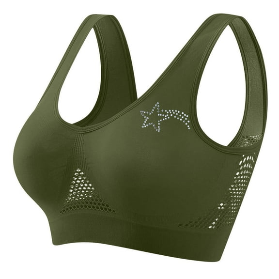 Dagegui Women's Bras L Womens Plus Size T-Shirts Bras Full Coverage Wireless Lift Bra Comfy Breathable Yoga Workout Sport Underwear Army Green