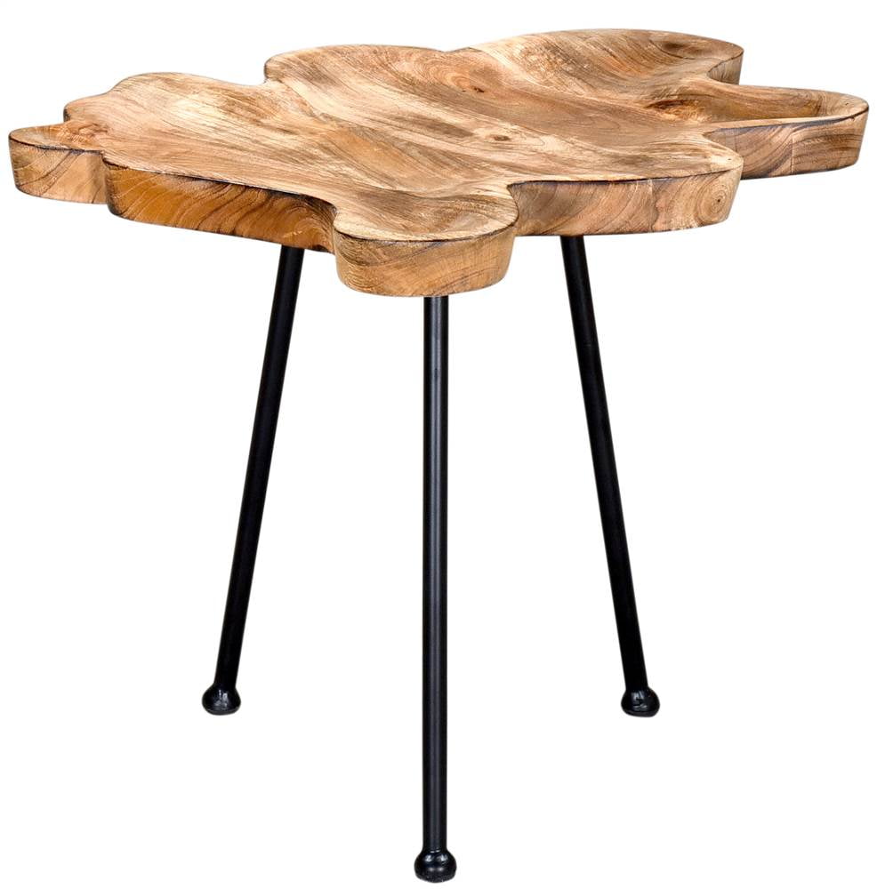 Rustic Modern Solid Wood & Metal Accent Table in Natural & Black Leg
