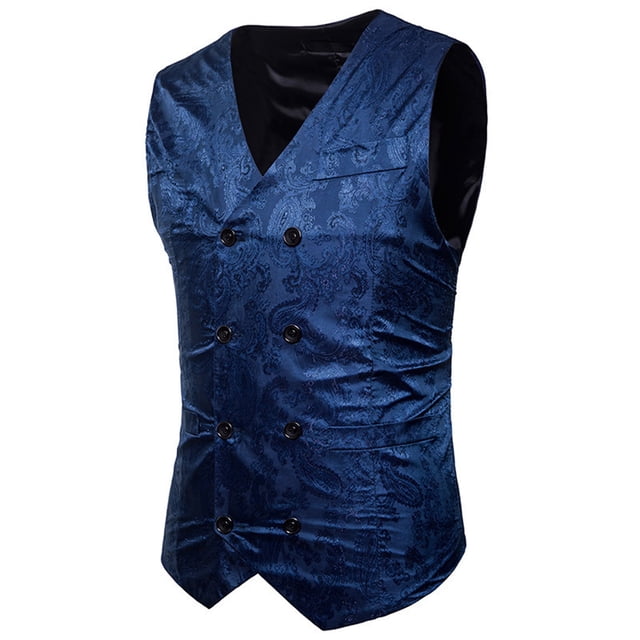 COM1950s Men Sets Shirt and Shorts, Men Color Matching Casual Double-Breasted Button Workwear Waistcoat