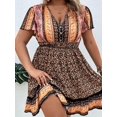 thumbnail image 3 of Vestido Bohemio Casa de los Tesoros Midi Elástico Mediano Manga Corta Estampado Azteca Talla Grande, 3 of 4
