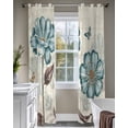 thumbnail image 4 of Blue Tulip Sheer Curtains 63 Inch Length 2 Panels Set for Living Room/Bedroom, Vintage Floral Leaves Butterfly Plants Beige Kitchen Curtains Grommet Semi-Sheer Curtains Window Treatments 42"x63"x2, 4 of 7