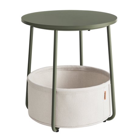 Round End Table with Fabric Basket Forest Green & Cream White
