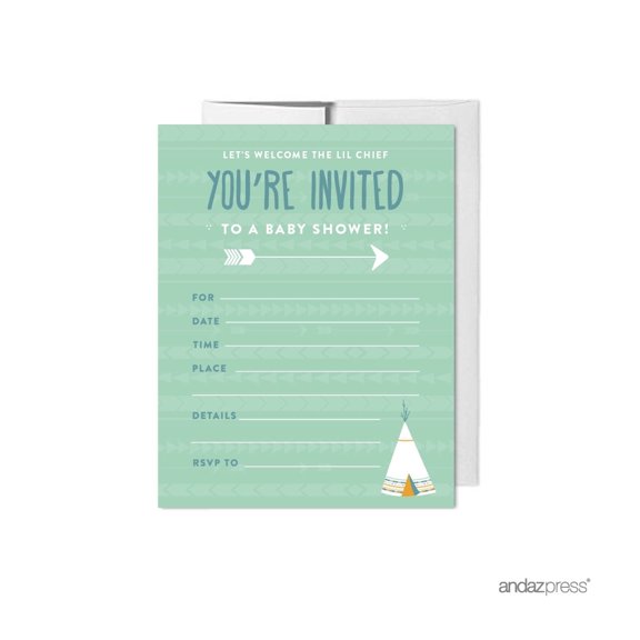 Koyal Wholesale Tribal Native American Baby Shower Paper Invitations, Blank Cards with Envelopes, 20-Pack