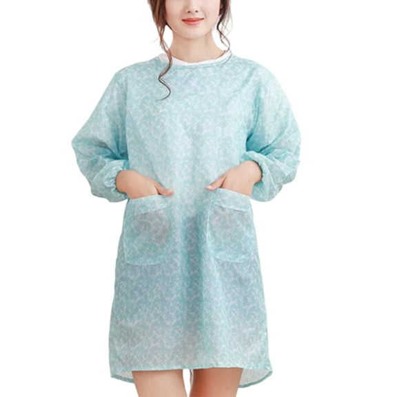 Farfi Women Floral Waterproof Long Sleeve Kitchen Cooking Baking Apron Working Smock (Blue)