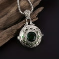 thumbnail image 3 of Dark green diamond silver round box necklace,Silver, 3 of 11