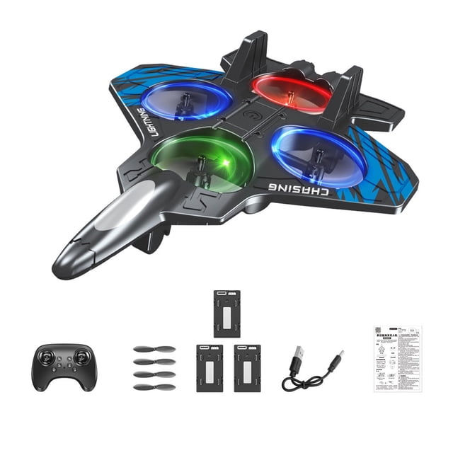 Avión de control remoto de espuma Avión RC Giro de 360 degree Regalos para niños Portátil Fácil de tres baterías azules