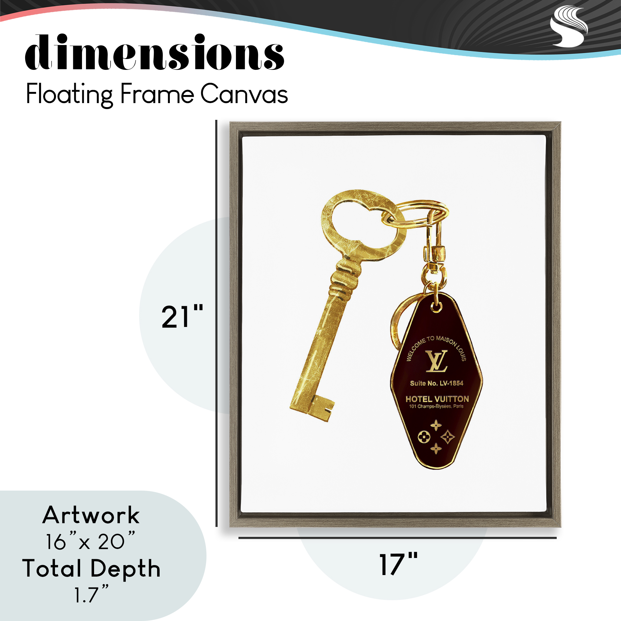 Glam Gold Key Fashion Brown Framed Floater Canvas Wall Art, design by Ziwei Li