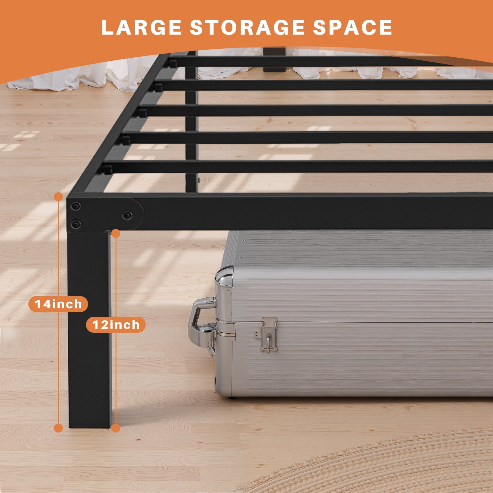 Queen Size Metal Platform Bed Frame, Heavy Duty Mattress Foundation with Steel Slats Support, No Box Spring Needed, Black