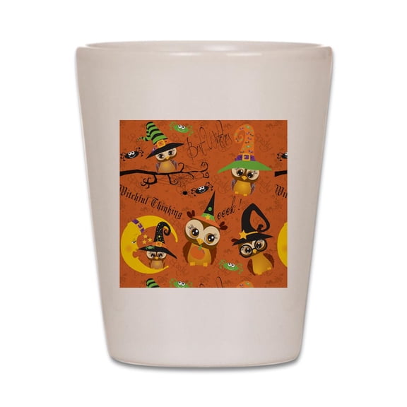 CafePress - Halloween Owls - White Shot Glass, Unique and Funny Shot Glass