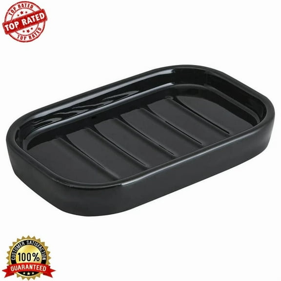 Ceramic Soap Dish Glossy Black Holds Soap Jewelry Modern Minimalist Design New