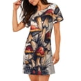 thumbnail image 2 of Easygdp Cute Forest Mushrooms Camisón de manga corta para mujer, informal, estampado, 2 of 6