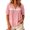 Pink, variant on Women's Linen Peplum Blouse, Lace V-Neck Puff Short Sleeve Top, Button-Down Casual Loose Fit Summer Shirt Pink L