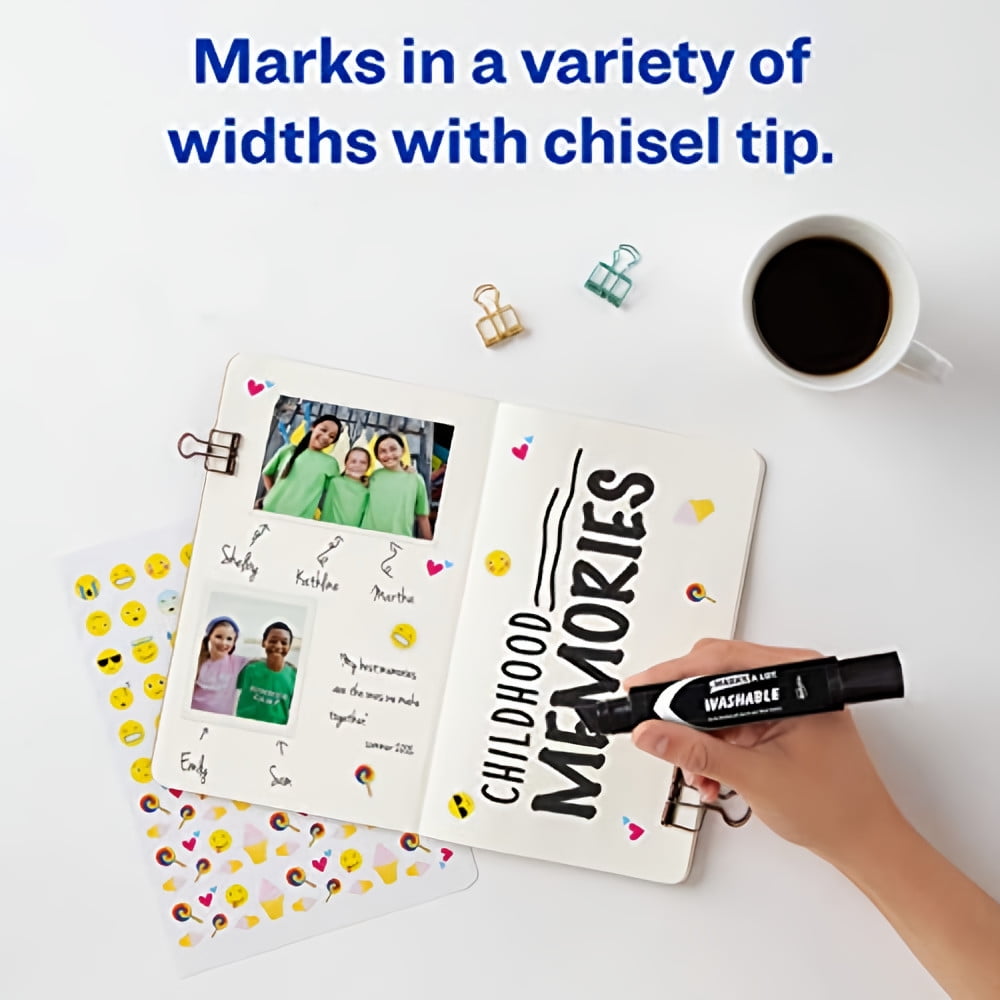 Marks-A-Lot Jumbo Chisel Tip Washable Marker Black (Pack of 4)