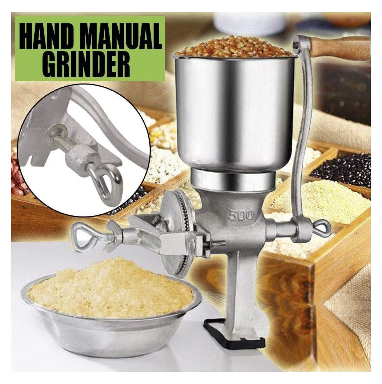 Tall Cast Manual Iron Mill Grinder Hand Crank Grains Oats Corn Wheat Coffee Nuts