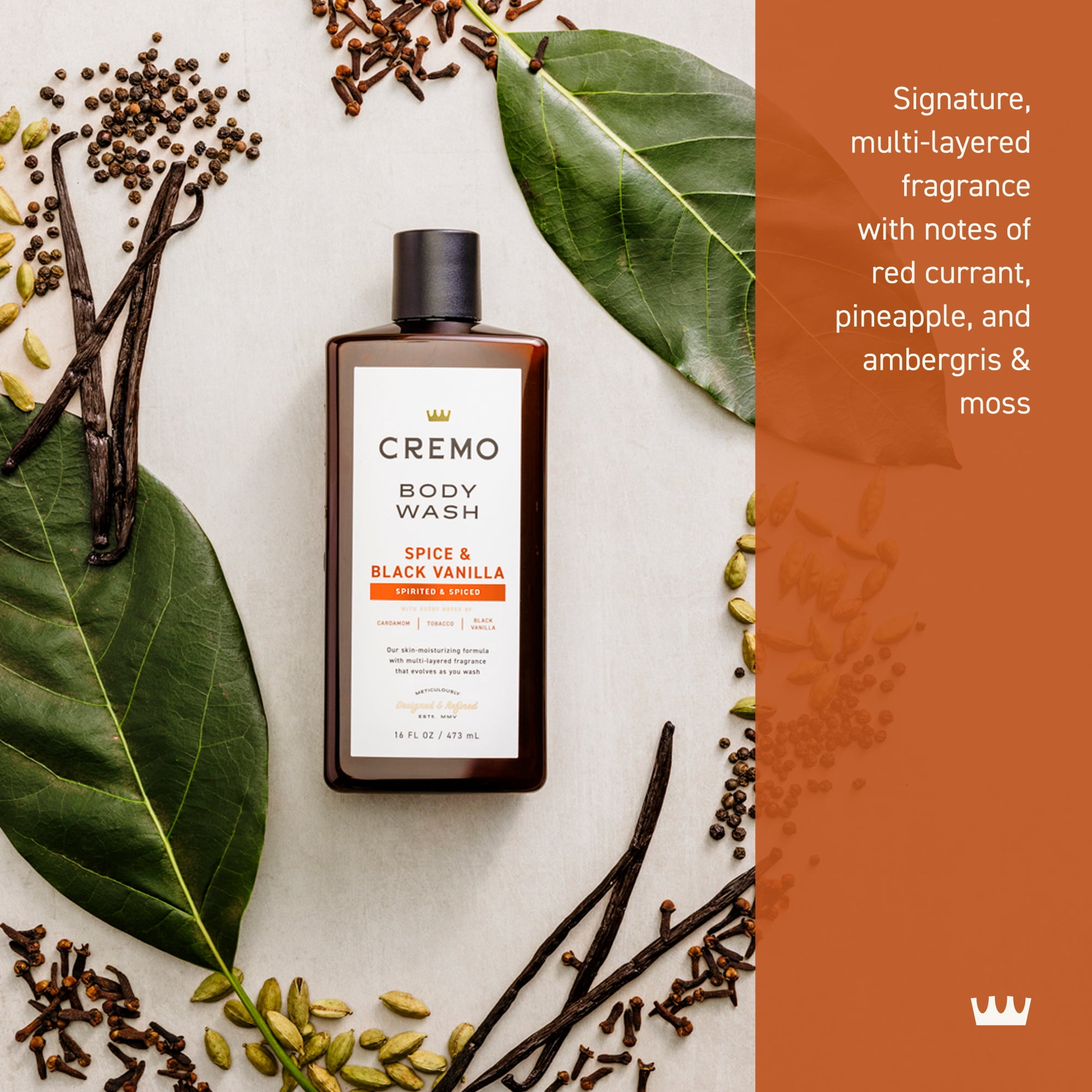 Cremo Men's Body Wash Spice & Black Vanilla, 16oz