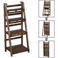 thumbnail image 3 of QISHENSHUI Wooden ladder Shelf Plant Shelf, Multiple Tired Shelf Sturdy and Foldable Storage Shelf Solid folding Wood for Garden/Balcony/Yard/Living Room Storage, No assemble, Brown, 3 of 9